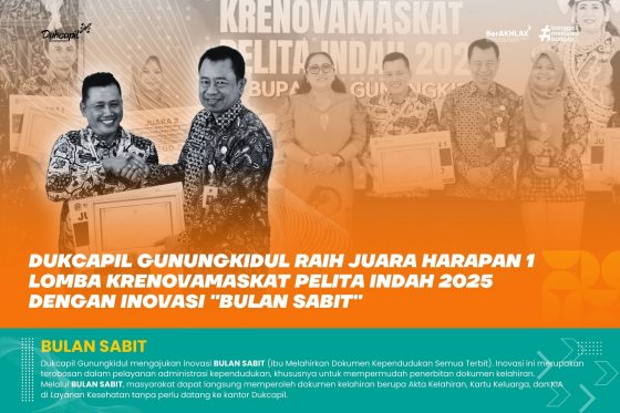 Dukcapil Gunungkidul Raih Juara Harapan 1 Lomba Krenovamaskat Pelita Indah 2025 Dengan Inovasi “BULAN SABIT”