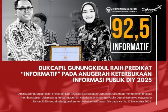Dukcapil Gunungkidul Raih Predikat “Informatif” pada Anugerah Keterbukaan Informasi Publik DIY 2025